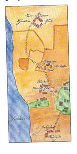 image186.jpg -  Bild från Åke Barcks Kiruna byar Kartan visar Jukkas år 1793 med länsman Stjernströms hus längst upp, sedan Olof Mårtenssons nybyggand, klockaren Kemi gård, och prästgården längst ner. Olof Mårtensson 1756-1803 km från Marttigården i Lainio, gift 1787 med Lisa Stjernström 1764-1840 i översta huset. Olof var nog en av de första av Lainioborna som bosatte sig i Jukkas. Olof verkar ha tillverkat skrankverket till kyrkan vid kyrkorestaurationen 1783-1785. Lisas syster Margareta Stjernström 1756-1839 gifte sig 1775med Lainiobon och cateket Henrik Hansson 1753-1830. Henrik gick lappskolan i Jukkas och utbildade sig till cateket på Lappskolan. Paret verkar ha bodd ett tag i Lainio innan de bosatte sig i Jukkas antagligen på Stjernströms gård. 1793 gift kusinerna Hanna Henriksdotter Nykäinen 1766-1855 och Margreta Olsdotter Kemiläinen 1768-1847 från Lainio med bröderna Elias Johansson Kemil 1767-1859, de tog namnet Häggroth, och Nils Johansson Kemil 1771-1830, De tog namnet Fjellborg. Brödernas far var klockare varför de 2 paren bosatte sig i början i brödernas hemställe klockarens hus.