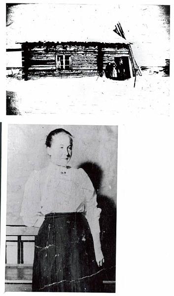 image197.jpg -  Överst Palogården med Johanna Henriksdotter 1879-1950, gift med Anders William Isaksson Pudas (Posti Ville) 1879-1969, vid dörröppningen, Barnen är Valfrid Fällen. 1907-1983 gift med Ester Isaksson, Lainio och dottern i huset Agnes Pudas. 1910-1979 gift med Oskar Mukka, Tuollavaara. Bilden från 1910-talet. William köpte huset av Isak Johansson (Iiskonen). Iiskonen hade byggt huset för sin farbror i Vikusjärvi, som också hette Isak men född 1827, när han bosatte sig i Lainio. Nedre bilden Johanna Henriksdotter 1879-1950 hustru till Posti Ville. Bild från 1910-talet. Johanna var ute med sin sons sambos dotter för att plocka lingon i början sept. 1950. De gick vilse. Efter flera dagar med stort uppbåd av byafolk och militärer hittades Johanna död i skogen men flickan levde. Flickan och hennes mor flyttade senare till Luleå där modern städade bl. a i ett arkitektkontor (som sammanställaren pratade med i telefon och han kom väl ihåg henne) Flickan gifte sig och bosatte sig i Västerås.
